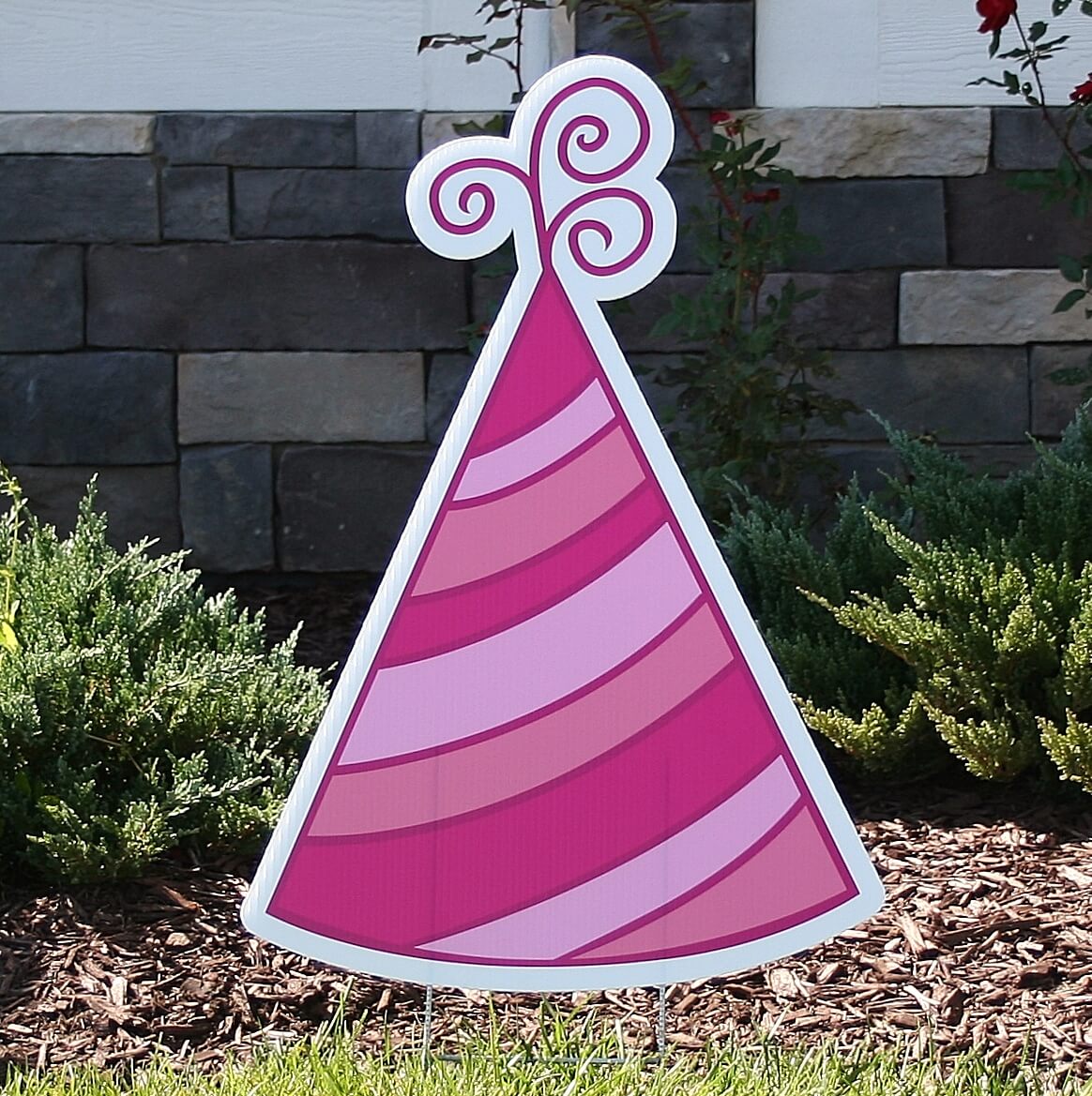 Pink Party Hat | Yard Cards by Jess - Fort Wayne Indiana (NEI